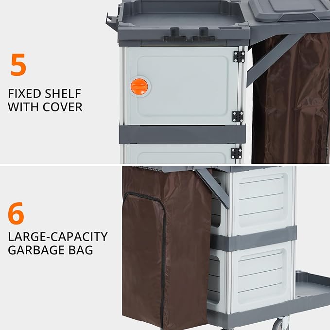 Commercial Janitorial Cart, 3-Shelf Housekeeping Cleaning Cart - Image 5