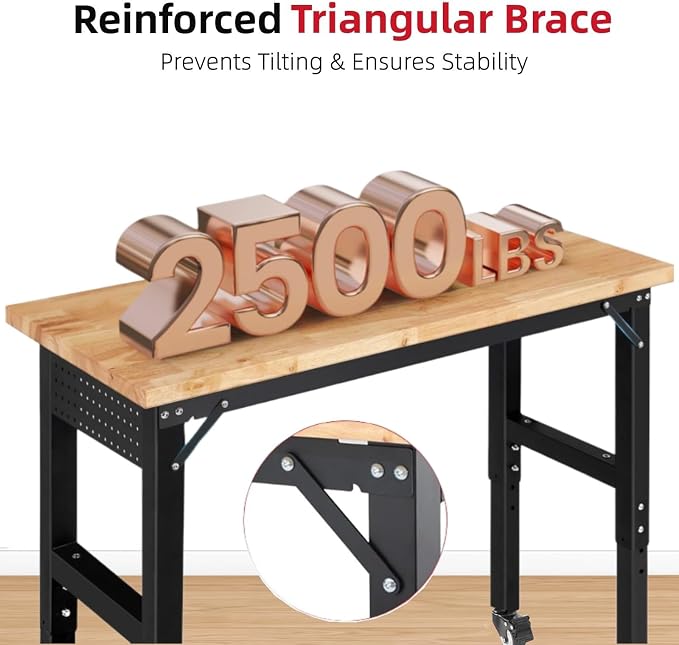Workbench for Garage Adjustable Height 60 x 22 Inch Work Table - Image 2