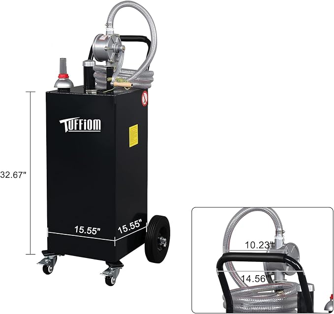 TUFFIOM 35 Gallon Fuel Gas Caddy w/Wheels & Manual Siphon Pump, Portable Diesel - Image 8