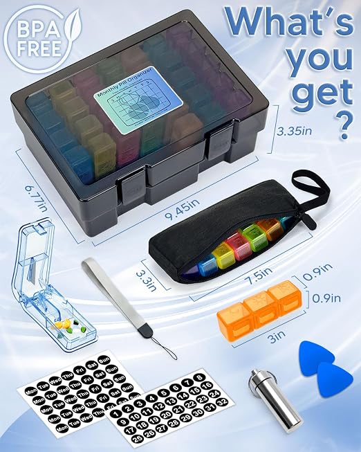 Monthly Pill Organizer 3 Times a Day, FRIWOLE Medicine Box - Image 2