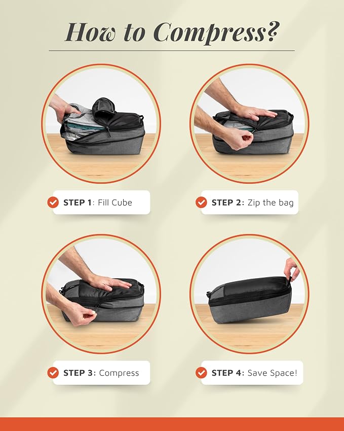 Compression Packing Cubes for Travel by TRIPPED – 6-Piece Premium Set - Image 5