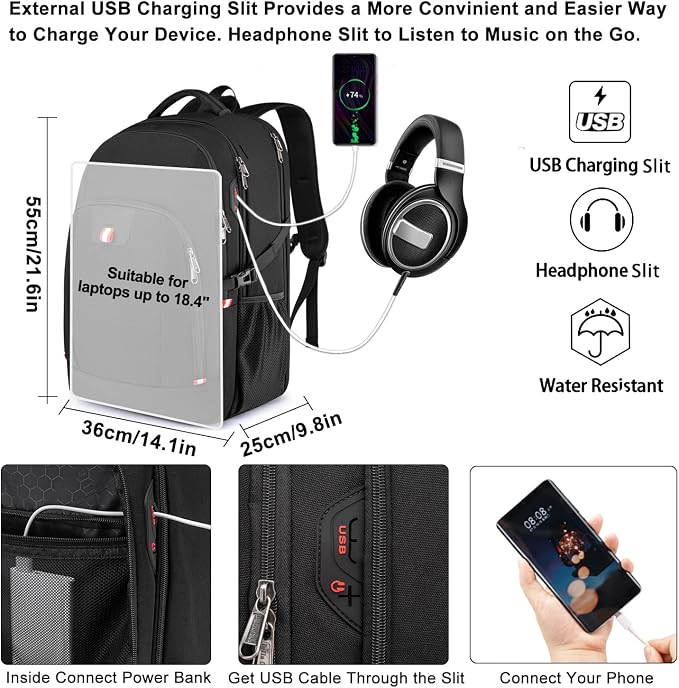 Della Gao Travel Laptop Backpack, 18.4 inch Extra Large Backpack - Image 7