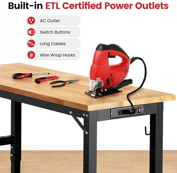 Workbench for Garage Adjustable Height 60 x 22 Inch Work Table - Image 6