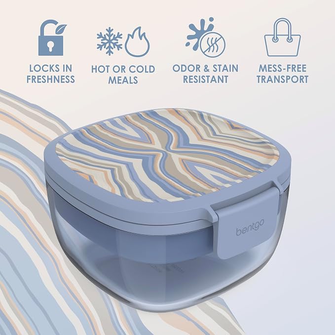 Bentgo Glass Prints All-in-One Salad Container - 61oz Tinted Glass Salad Bowl - Image 3