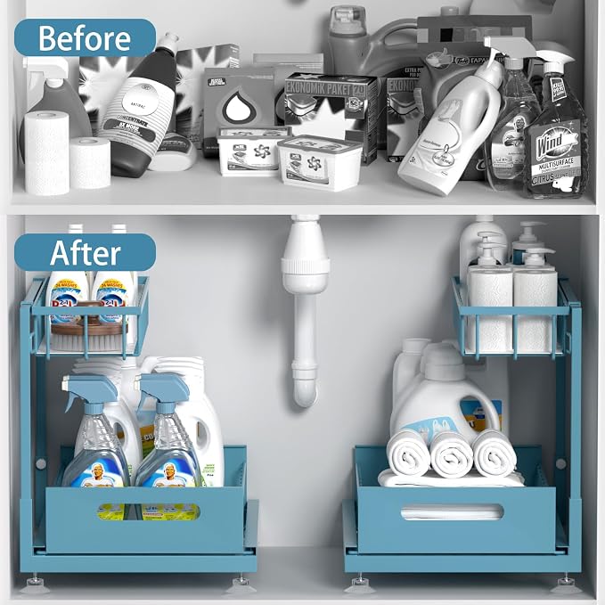 2 Pack Under Sink Organizer Storage 2-Tier Premium Metal Pull-Out Racks - Image 2