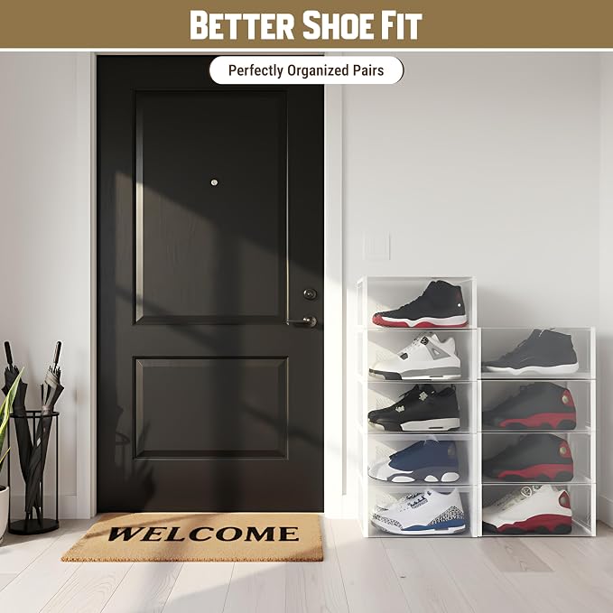 Shoe Storage Boxes 18 Pack Clear Plastic Stackable – White Shoe Organizer Box - Image 3
