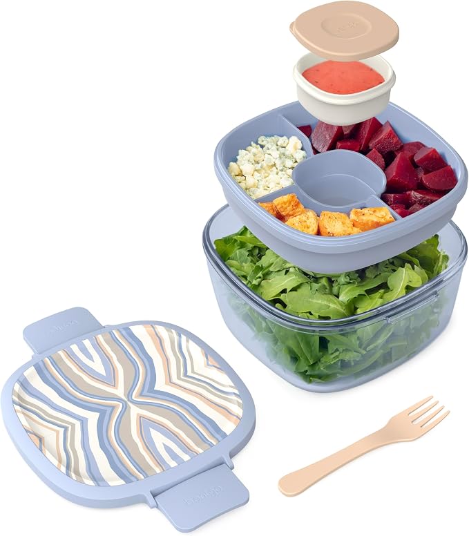 Bentgo Glass Prints All-in-One Salad Container - 61oz Tinted Glass Salad Bowl by Bentgo