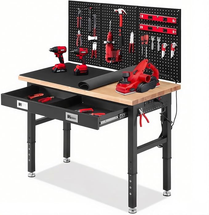 Work Bench for Garage 48 x 24 Inch Adjustable Height Workbenches by ENJOYWOOD