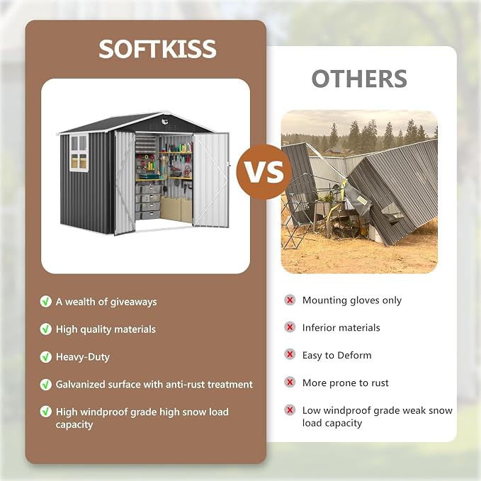 8x6 FT Outdoor Storage Shed, Metal Garden Shed - Image 5