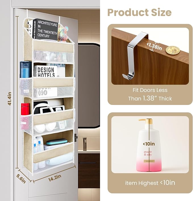 Over The Door Organizer with 4 Side Mesh Pockets, 4 Shelf Capacity Hanging - Image 2