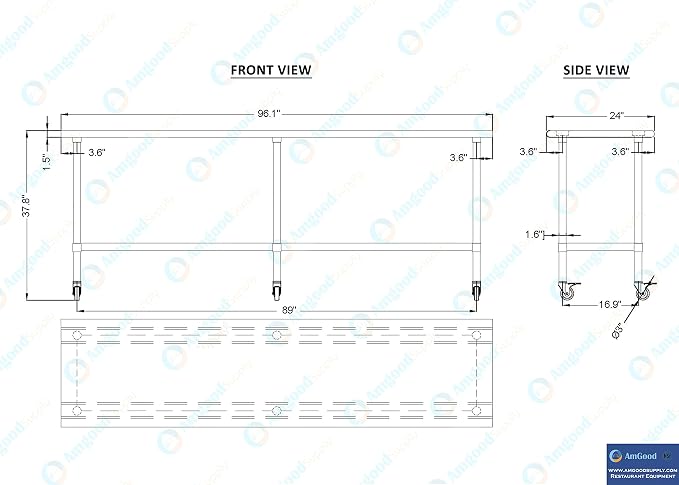 AmGood 96" Long x 24" Deep Stainless Steel Table - Image 4