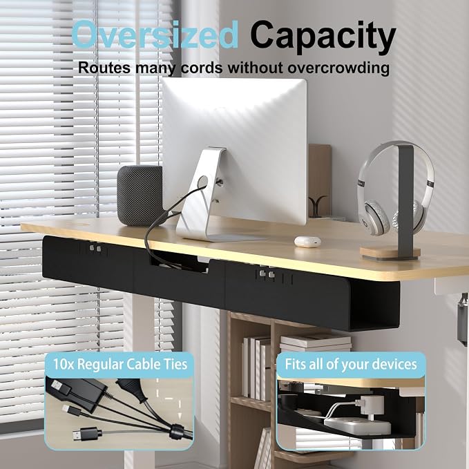 Cable Management for Under Desk, 47.2" Standing Desk Cord Management Tray - Image 2