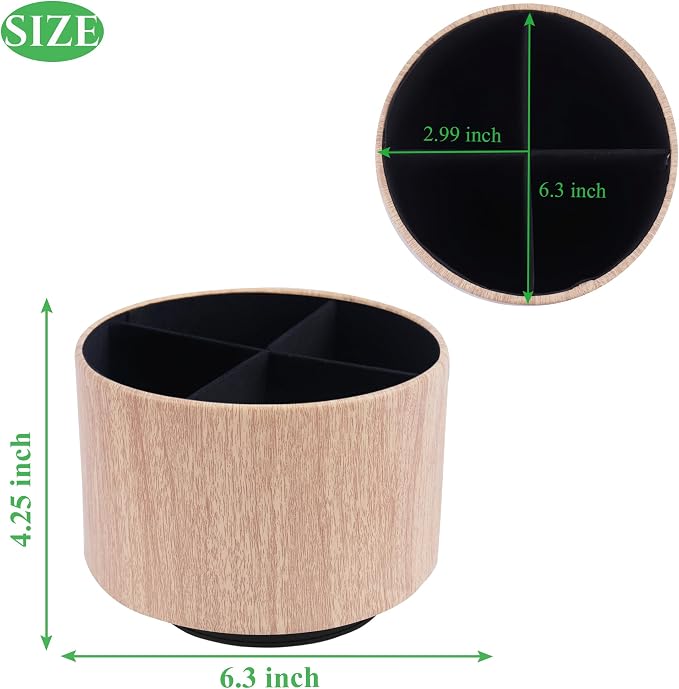 Round Leather Art Supply Organizer, Remote Control Holder, 360 Degree Spinning - Image 2
