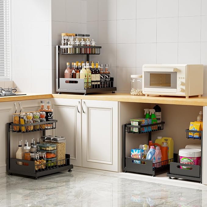 2 Pack Under Sink Organizer Storage 2-Tier Premium Metal Pull-Out Racks - Image 4