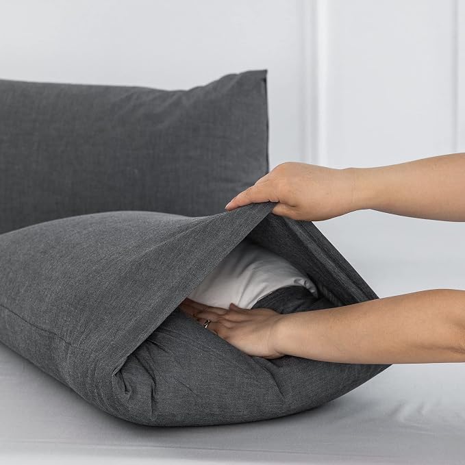 MooMee Bedding Pillowcases Pack of 2 100% Washed Cotton Linen Like Textured - Image 4