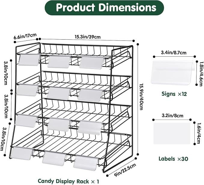 4-Tier Black Stackable Candy Display Rack, Snack Organizer - Image 2