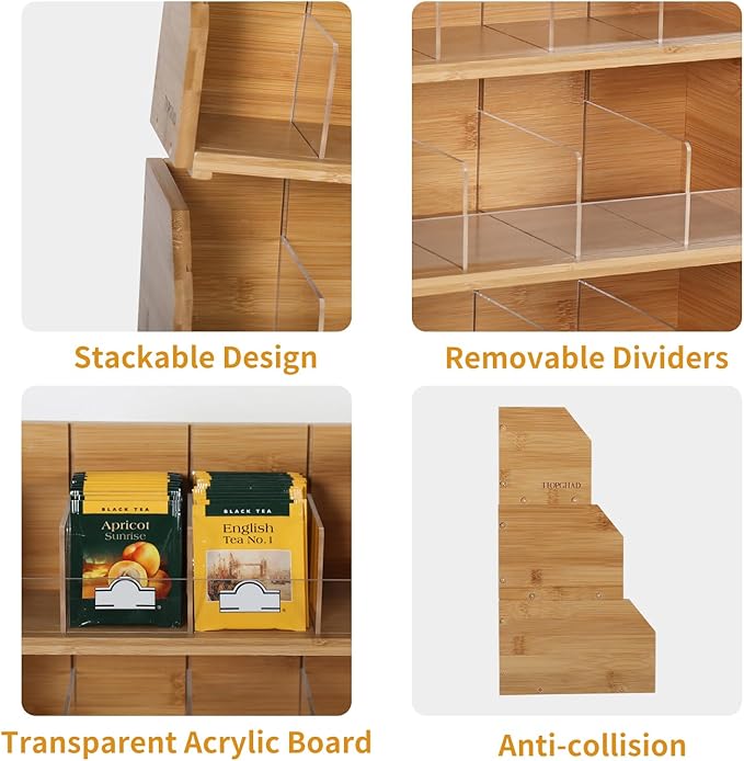 3 Layer Stackable Bamboo Tea Bag Organizer Storage Holder - Image 5