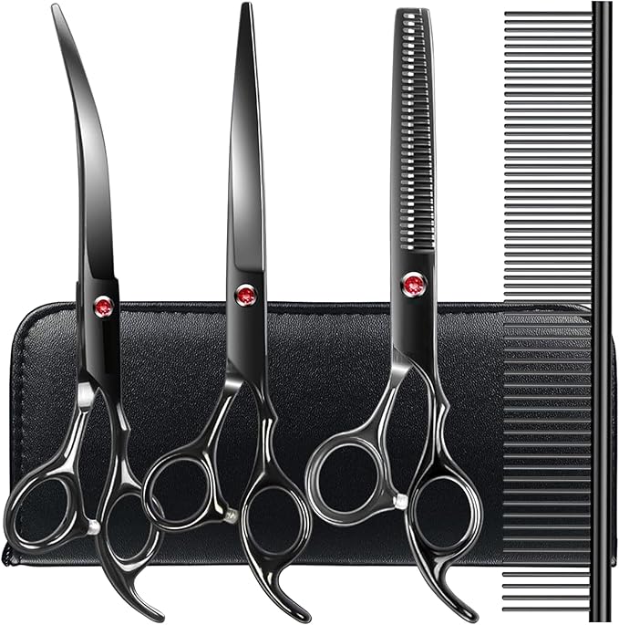 Professional Dog Grooming Scissors kit Black 5 in 1, Dog Shears by TINMARDA