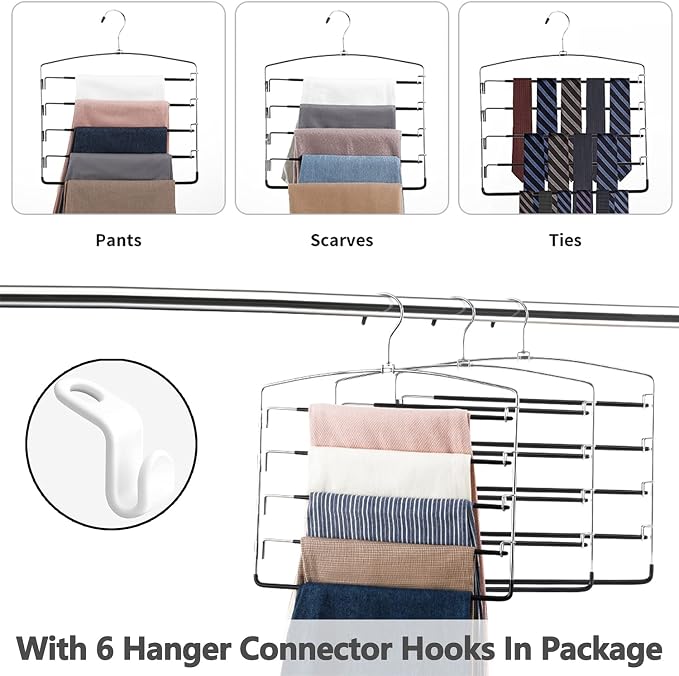 FeeraHozer Pants Hangers Non Slip 6 Pack Space Saving Hangers Multi-Layer Swing - Image 6