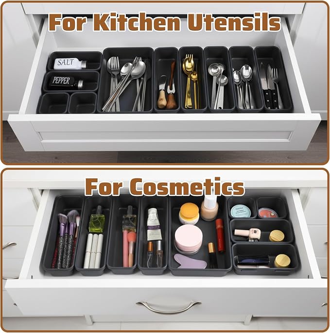 9 Pcs Stackable Drawer Organizer Trays Set, Custom Layout Design - Image 6