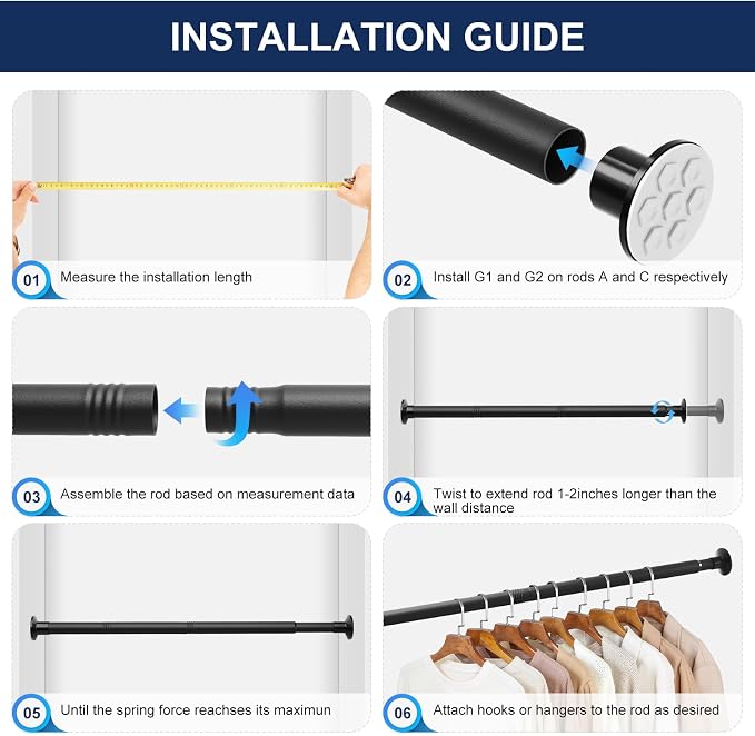 No Drilling Closet Rod, 27.5-63 Inches Hanging Closet Rod - Image 8