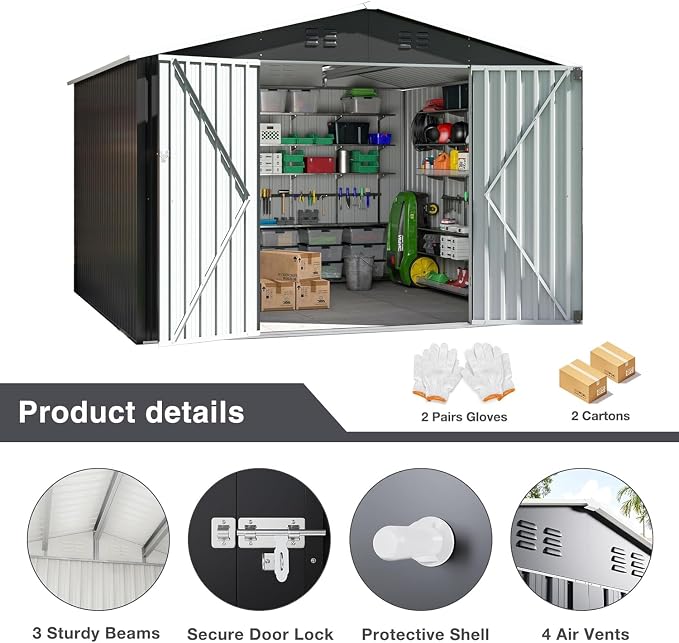 Polar Aurora 10x10 FT Outdoor Storage Shed, Metal Garden Shed - Image 5