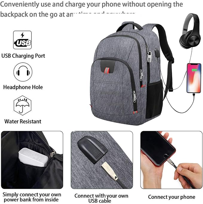 Della Gao Laptop Backpack for Men, Large Anti-Theft Business Travel Backpack - Image 3