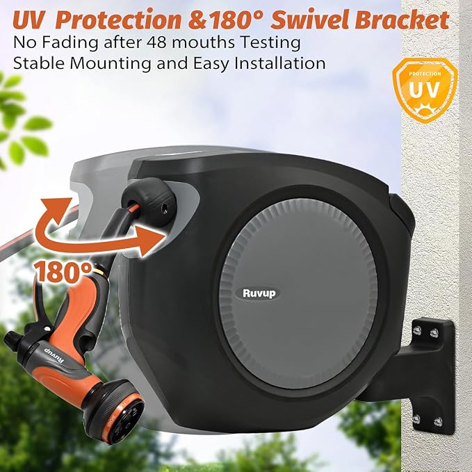 Ruvup Retractable Garden Hose Reel, 1/2in x 50ft Water Hose Reel - Image 4