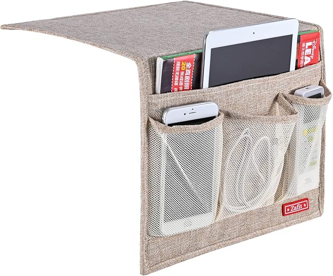 Linen 4 Pockets Bedside Caddy, Bedside Storage Organizer by ZAFIT