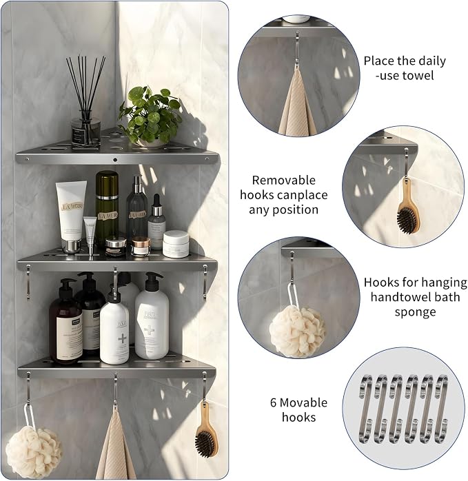 Shower Corner Shelf 304 Stainless Steel Shower Caddy 3 Tier Shower Organizer - Image 3