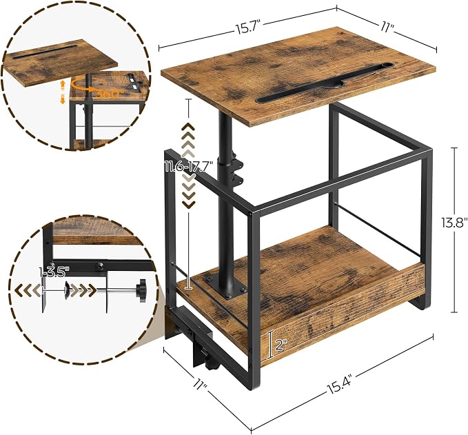 Bedside Shelf, Bed Shelf with 360° Rotating and Height-Adjustable Tray - Image 2