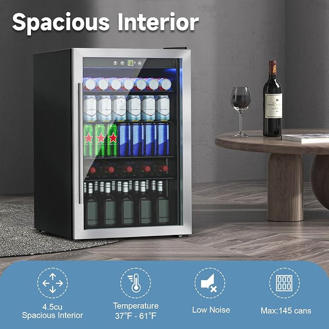 4.5 Cu.ft Beverage Refrigerator Cooler, 145 Can Mini Fridge - Image 6