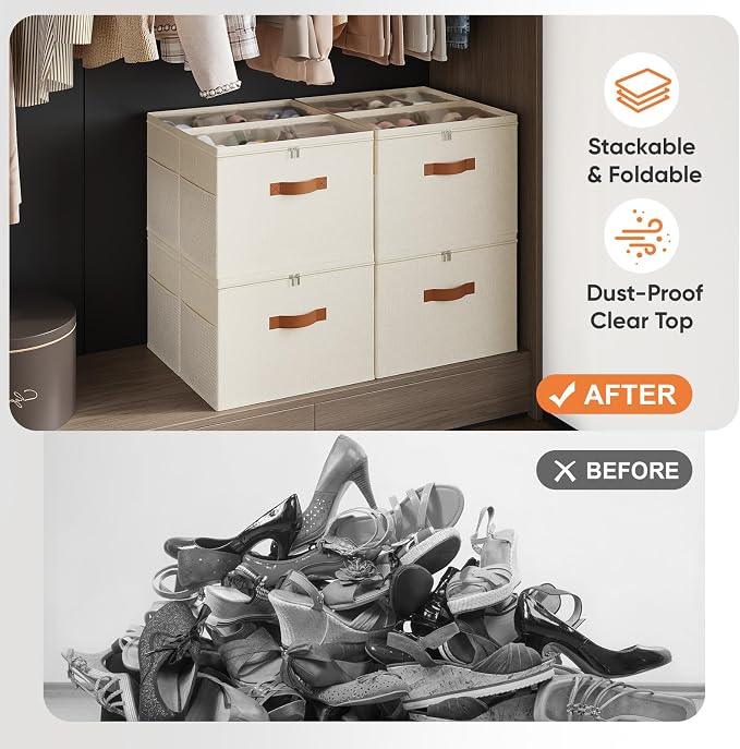 Shoe Organizer for Closet, 2 Pack Foldable Shoe Storage Organizer - Image 4