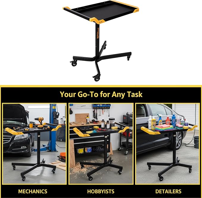 Adjustable Height Mobile Work Table, Rolling Tool Cart – Heavy-Duty Steel - Image 6