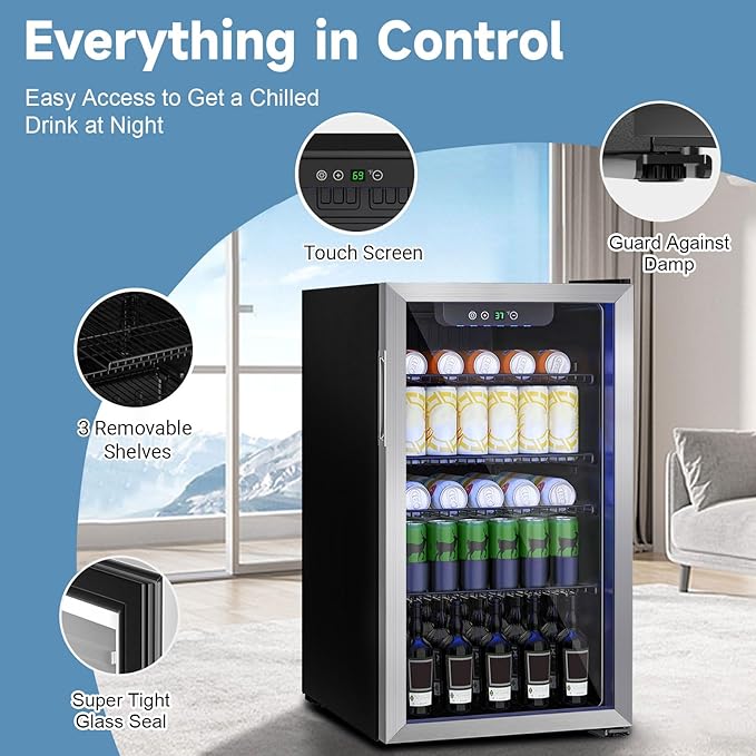 3.1 Cubic Feet Mini Fridge, 110 Can Freestanding Beverage Refrigerator - Image 2