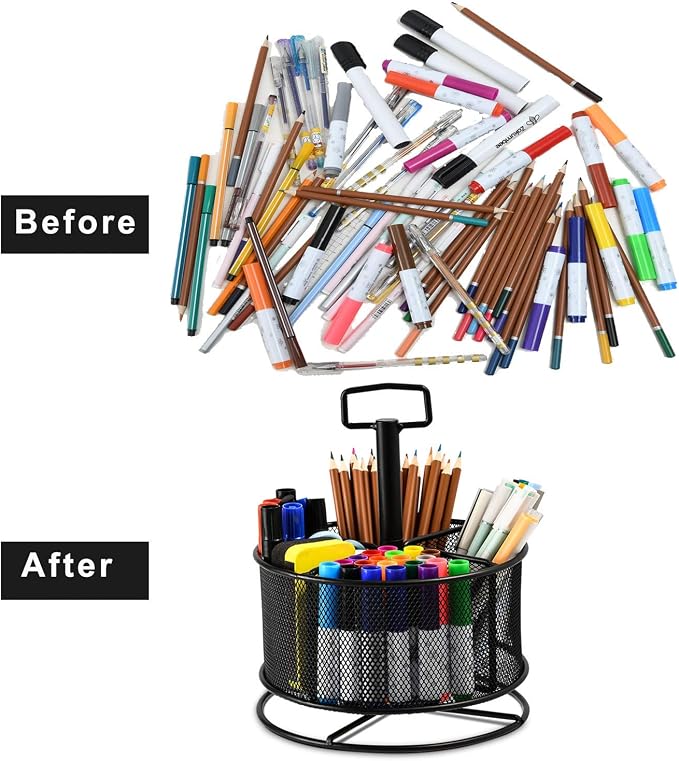 Marbrasse Mesh Desk Organizer, 360-Degree Rotating Multi-Functional Pen Holder - Image 4