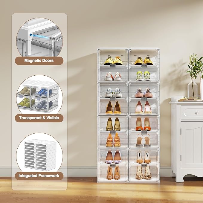 BROVIEW Foldable Shoe Rack, Large Stackable Sneaker Organizer Storage Box - Image 5