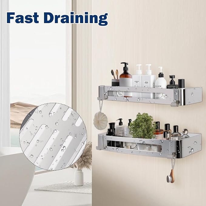NearMoon Bathroom Shower Caddy 2 Pack, No Drill 304 Stainless Steel Shower - Image 4