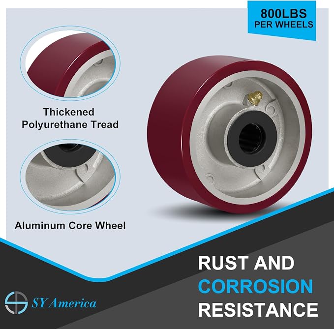 SY America 4" X 2" Casters Wheels, Heavy Duty Casters Set of 4，Polyurethane on - Image 5