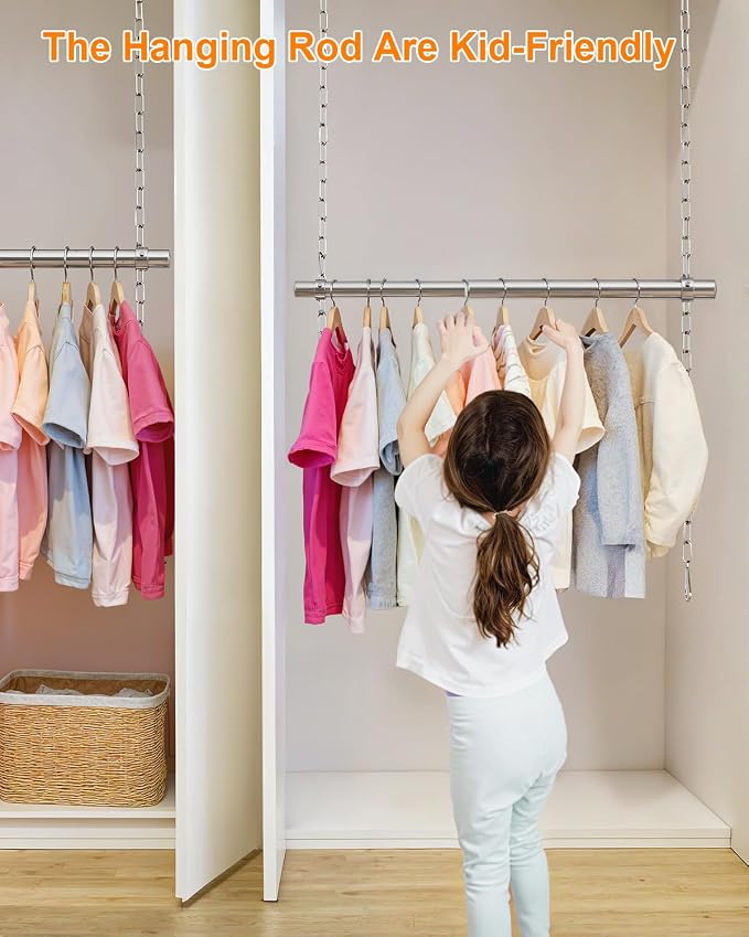 Hanging Closet Rod, Adjustable Width and Height Closet Rods Extender, 17-28inch - Image 3