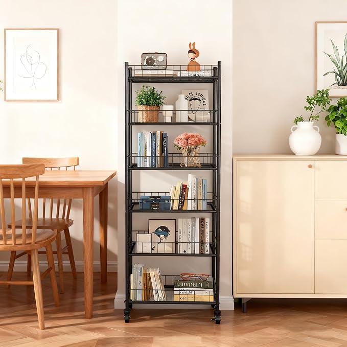 Utility Slim Storage Cart, 6 Tier Narrow Kitchen Storage Cart, Laundry Room - Image 4