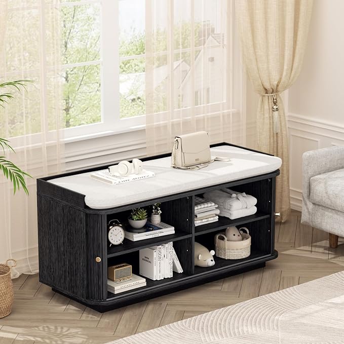 Hall Tree with Bench and Shoe Storage, Entryway Bench with Sliding Door Cabinet - Image 9
