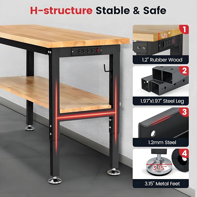 48 Inch Workbench for Garage Adjustable Height Work Bench - Image 5
