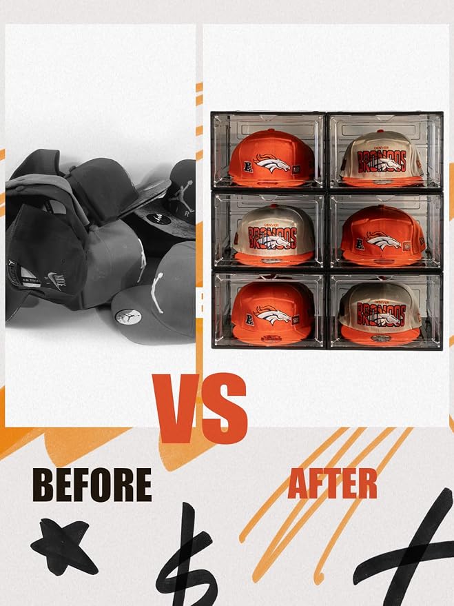 6 Pack Hat Organizer Box, Stackable Clear Baseball Caps Holder Box Containers - Image 4