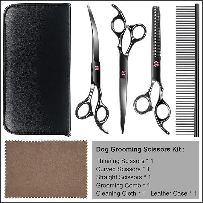 Professional Dog Grooming Scissors kit Black 5 in 1, Dog Shears - Image 6