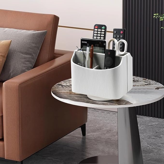 PU Leather Remote Control Holder, 360 Degree Rotating Desk Organizer Storage - Image 6