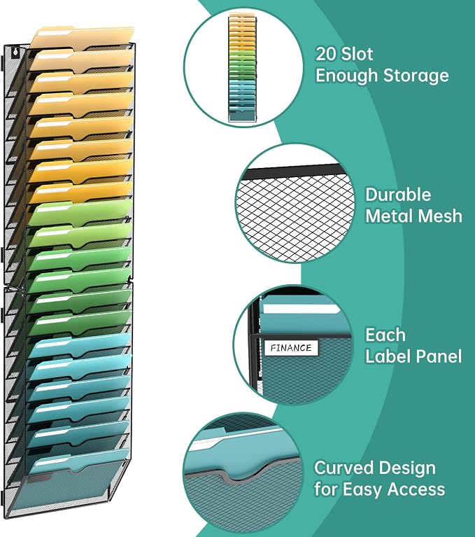 SUPEASY 20-Tier Wall File Organizer Mesh Office Mail Holder, Hanging Wall - Image 3