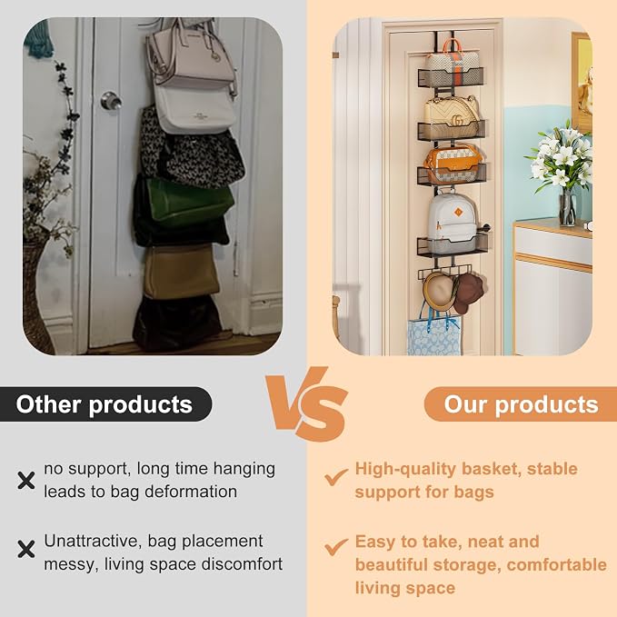 Purse Organizer Over The Door, Adjustable Durable Metal Purse Holder Handbag - Image 4