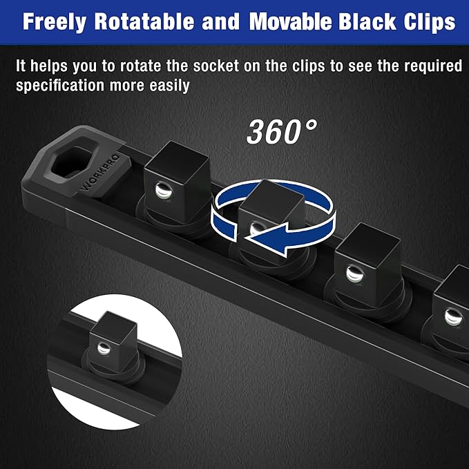 WORKPRO Magnetic Socket Organizer, 1/4-Inch Drive Aluminum Alloy Socket Rail - Image 4