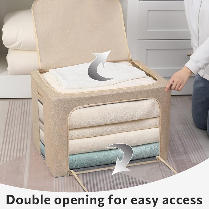 FHSQX 2 Pack Clothes Storage Bins Stackable Metal Frame Storage Box Foldable - Image 2